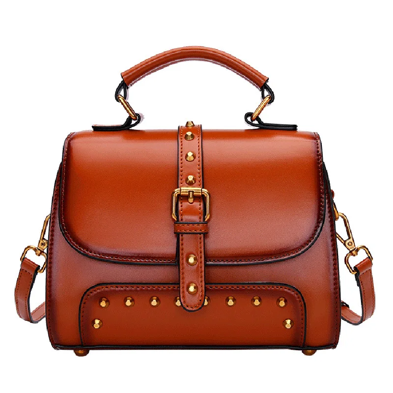 2020 new fashion trend vintage doctor bag retro genuine leather crossbody handbag rivet casual wild custom logo luxury hand bags