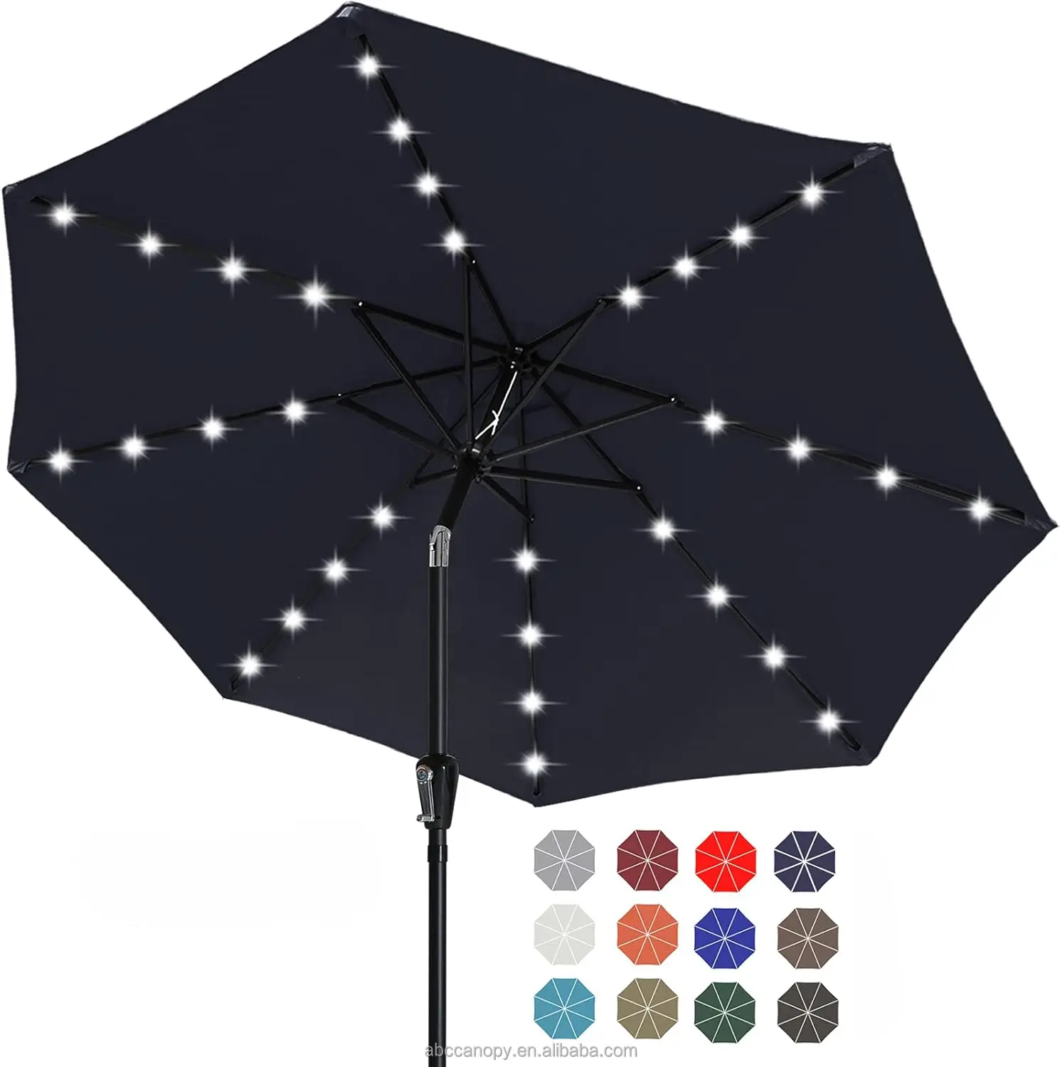 Outdoor Patio Umbrella Beach Umbrellas with Tilt Sun UV Protection Solar Led Patio Umbrellas with 32LED Lights navy blue
