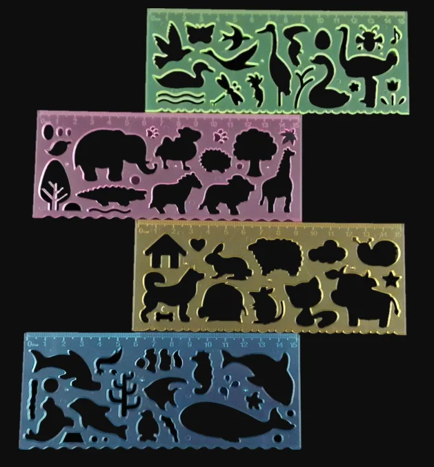 Children Diy Colorful Plastic Animal Drawing Stencils Scale Template Ruler Sets