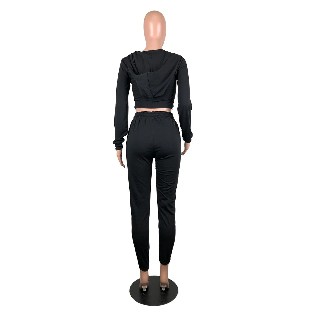 Hot Sale R12088 - Autumn Winter Casual Solid Color Hoodie And Pants Women Sporting Suits