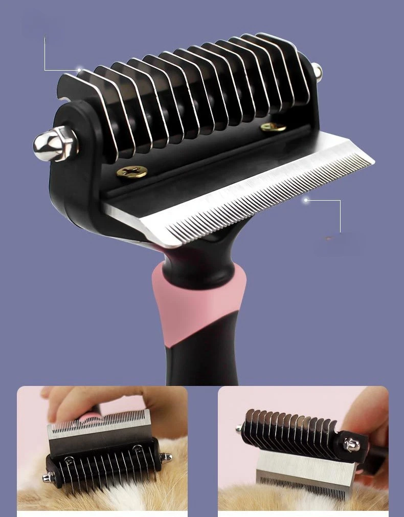 OEM Cepillo de aseo para mascotas  pet Grooming Brush 2 in 1 Knot open Comb Pet Hair Dematting Deshedding Rake Comb