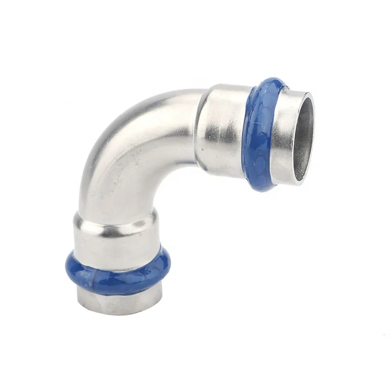 China Factory DVGW W534 1.4301 Stainless Steel V profile 90 Degree Bend Pipe Press Fitting