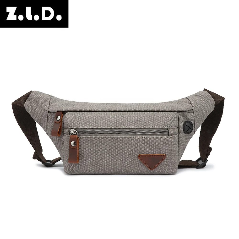 ZUOLUNDUO Solid color canvas leather wallet leather fanny pack for men