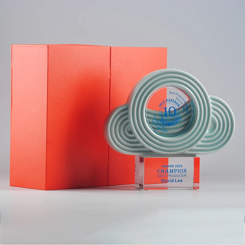 Jadevertu new design patent ceramic crystal trophy cloud trophy for SPECIAL corporate souvenir