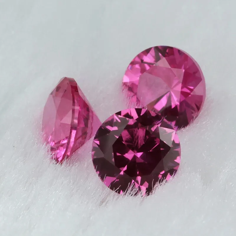 China Machine Cut Loose Gemstone AAAAA Quality Polished Ruby Stone #3Rose Red Round Excellent Cut Ruby Stone