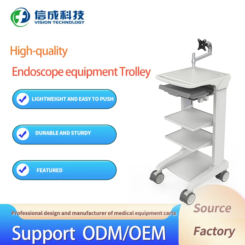 Medical cart manufacturer hospital OEM customized Endoscopy Cart With Swing Arm  Keyboard holder medical cart