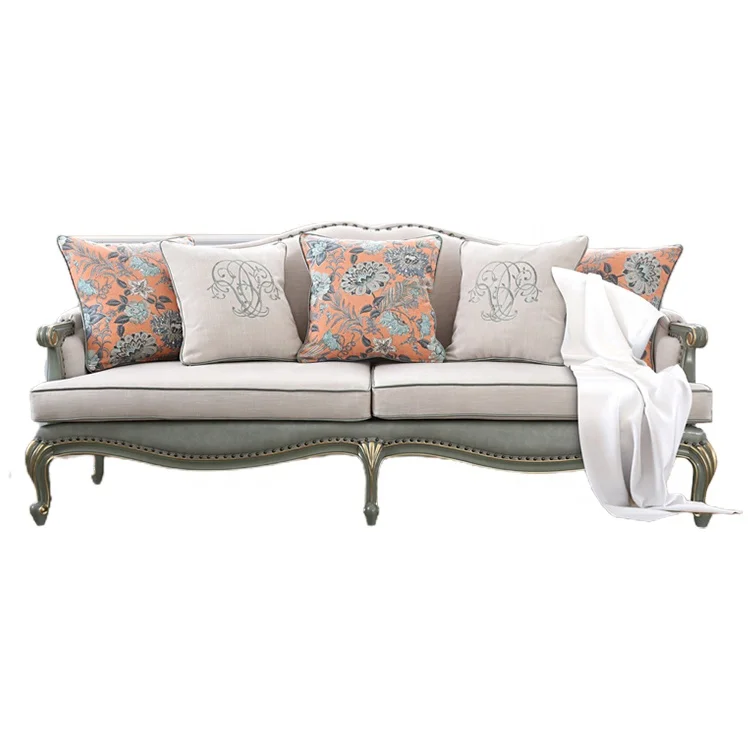 Factory direct price  Antique Classic American Style Linen Fabric Living Room Sofa