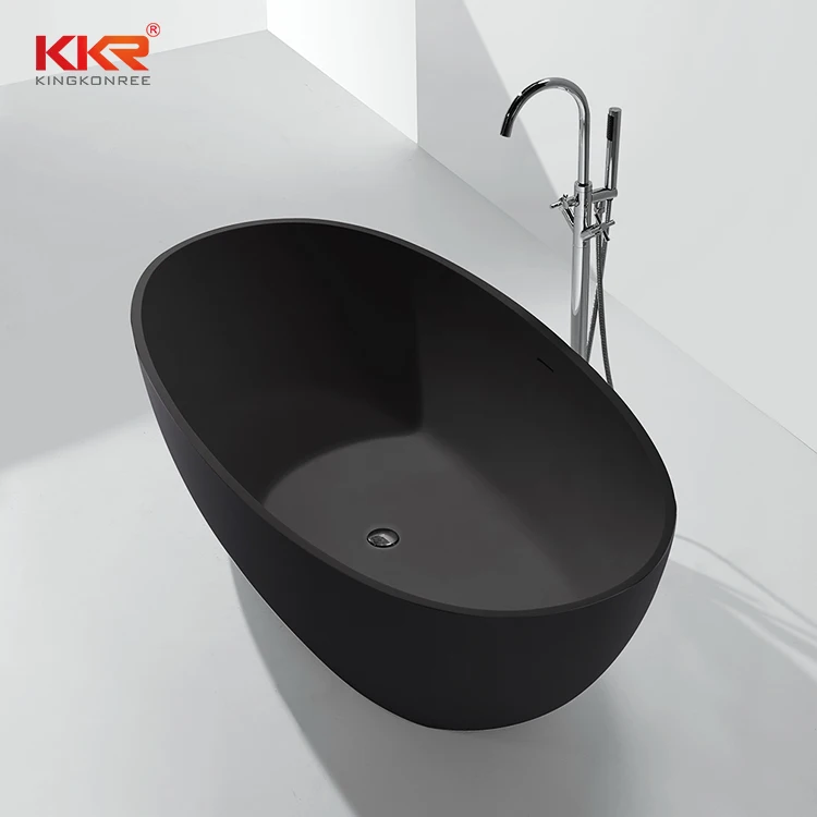
Acrylic Solid Surface Resin Stone Soak Freestanding Bathtub Black Oval Stone Bath Tub 