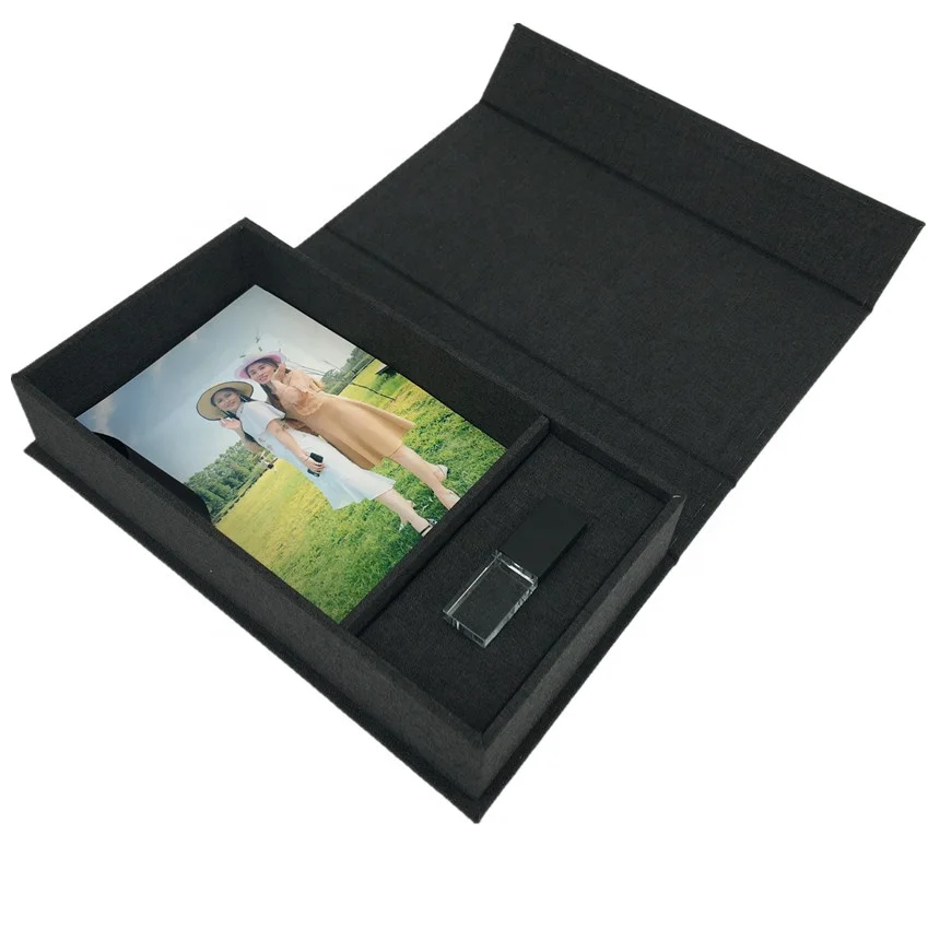 Роскошный свадебный подарок индивидуальный логотип 4x6 дюймов льняной фотобокс USB 3,0 флэш-накопитель 32 Гб 64 Гб