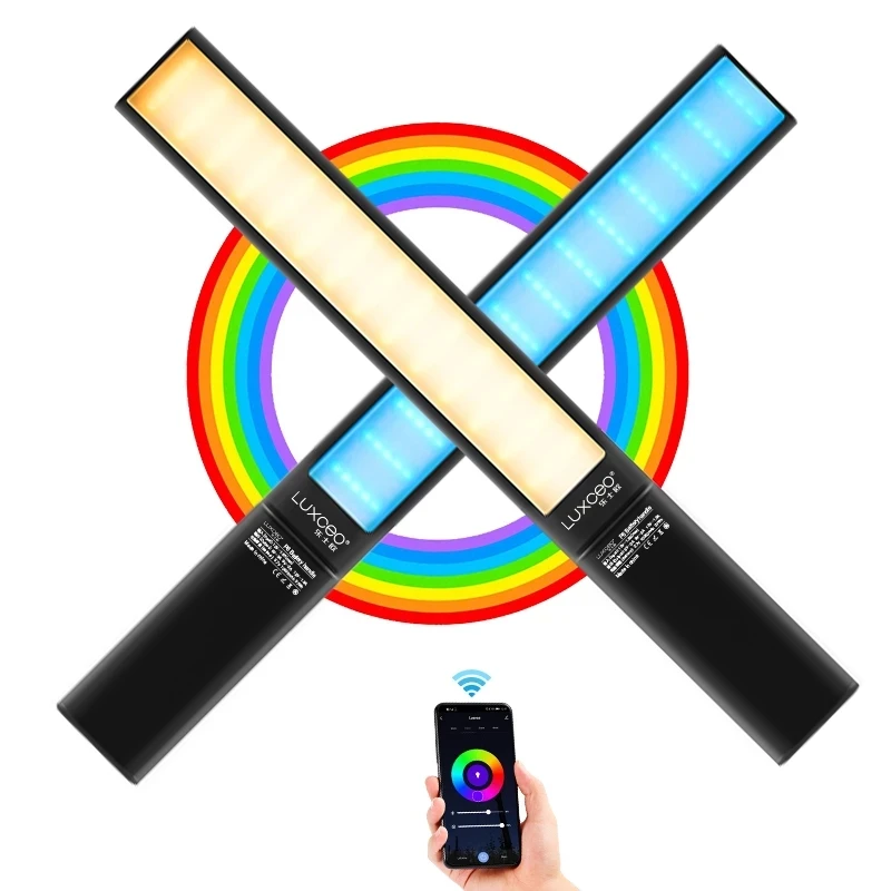 Handheld 2ft 18W 1300lm RGB LED Video Light Wand LUXCEO P6 APP Control Full Color Photographic Lighting with removeable battery