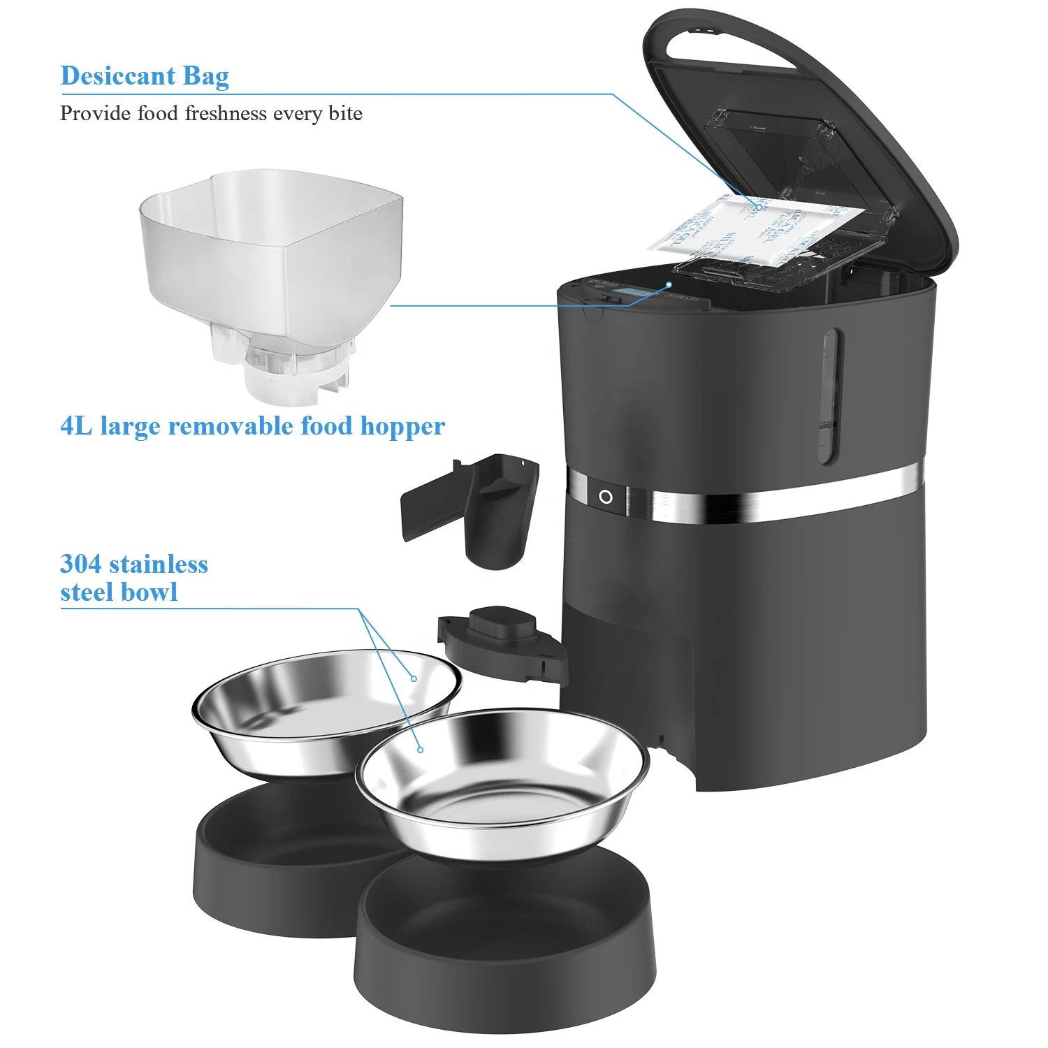 3.8L 4L Automatic Timer 2 Meal Pet Gravity Food or Water Feeder Dispenser Battery Smart Pet Feeder with Wifi for 2 Cats Dogs