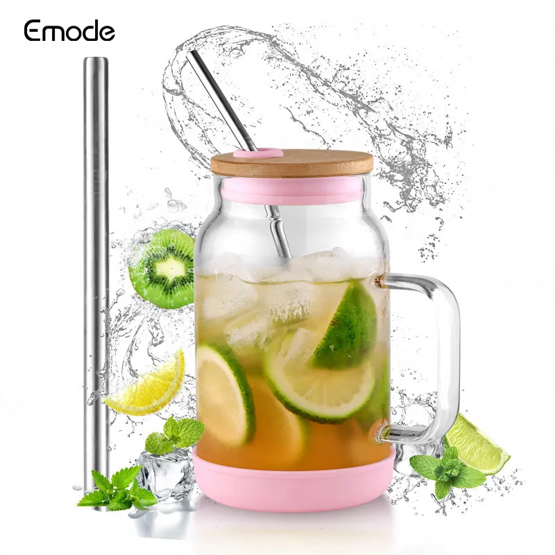 Glass Iced Coffee Cups Travel Tumbler Cups, Drinking Jars Set Reusable Boba Bottle for Jumbo Smoothie, Cold Brew, Soda, Juice