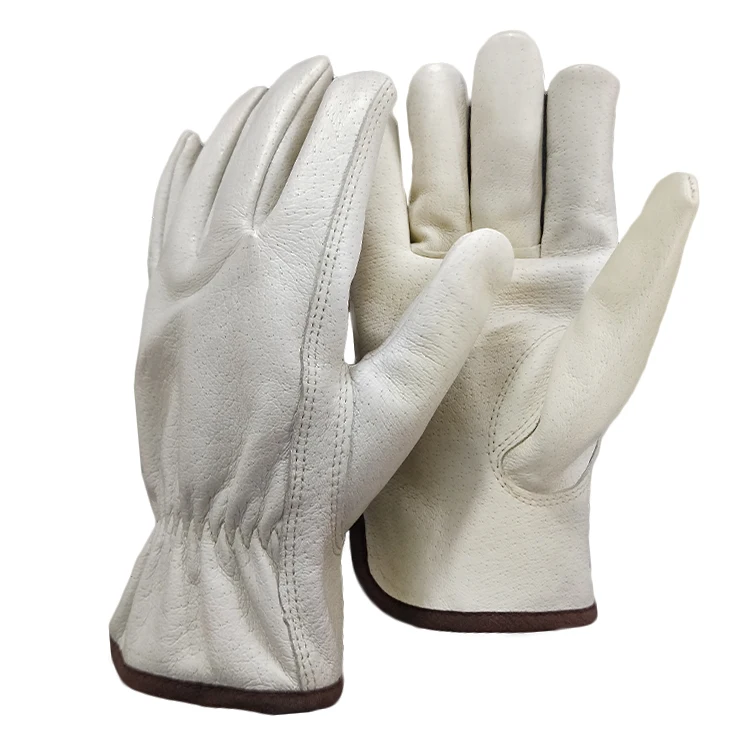 High Quality White Real leather Cow Leather Driver gloves  Rigger Gloves Working