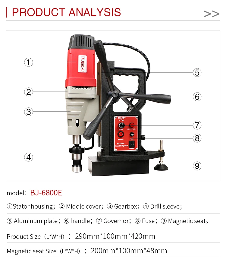 drilling machine BJ-6800E  High Quality Cheap Price Strong Magnet Swivel Base Mini Magnetic Drill Core Magnetic Drill Machine