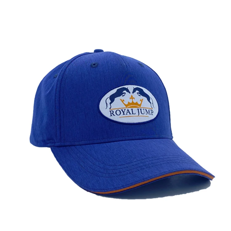 Promotional Custom Logo Patch Flag Embroidery Contrasting Color Sandwich Curved Visor Buckle at Back Blue Cotton Sports Cap