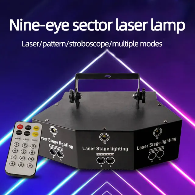 9 Eyes RGB Laser Stage Lights Strobe Stage Lighting Effect Led Projector by DMX512 Control