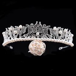ZHG1067 Wholesale Fashion Leaves Princess Crown Bridal Rhinestones Pearls Crown Bridal Headpieces