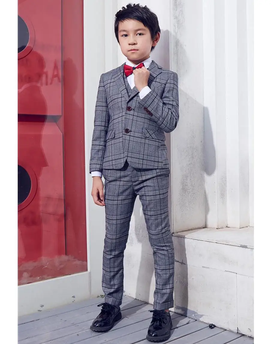 
Children 5 Pieces Plaid Student Suits For Blazer And Vest And Pant And Shirt And Tie For Boys 