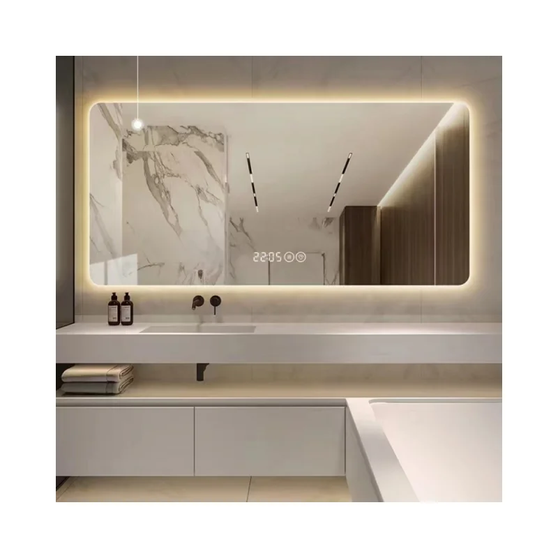 Modern Design Bluetooth LED Smart Bathroom Mirror with Antifog and Sensor Switch Aluminum Lenses and Built-In Light for Hotels