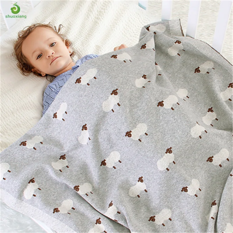 
High Quality Cute Sheep Knit Baby Blanket Wrap Nordic Knitted Throw Kids Blanket Swaddle Stroller Bath Wrap 