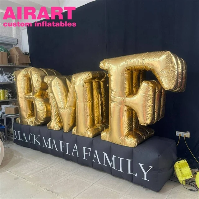 Gold lettering Black base decorated with inflatable advertising signs for party