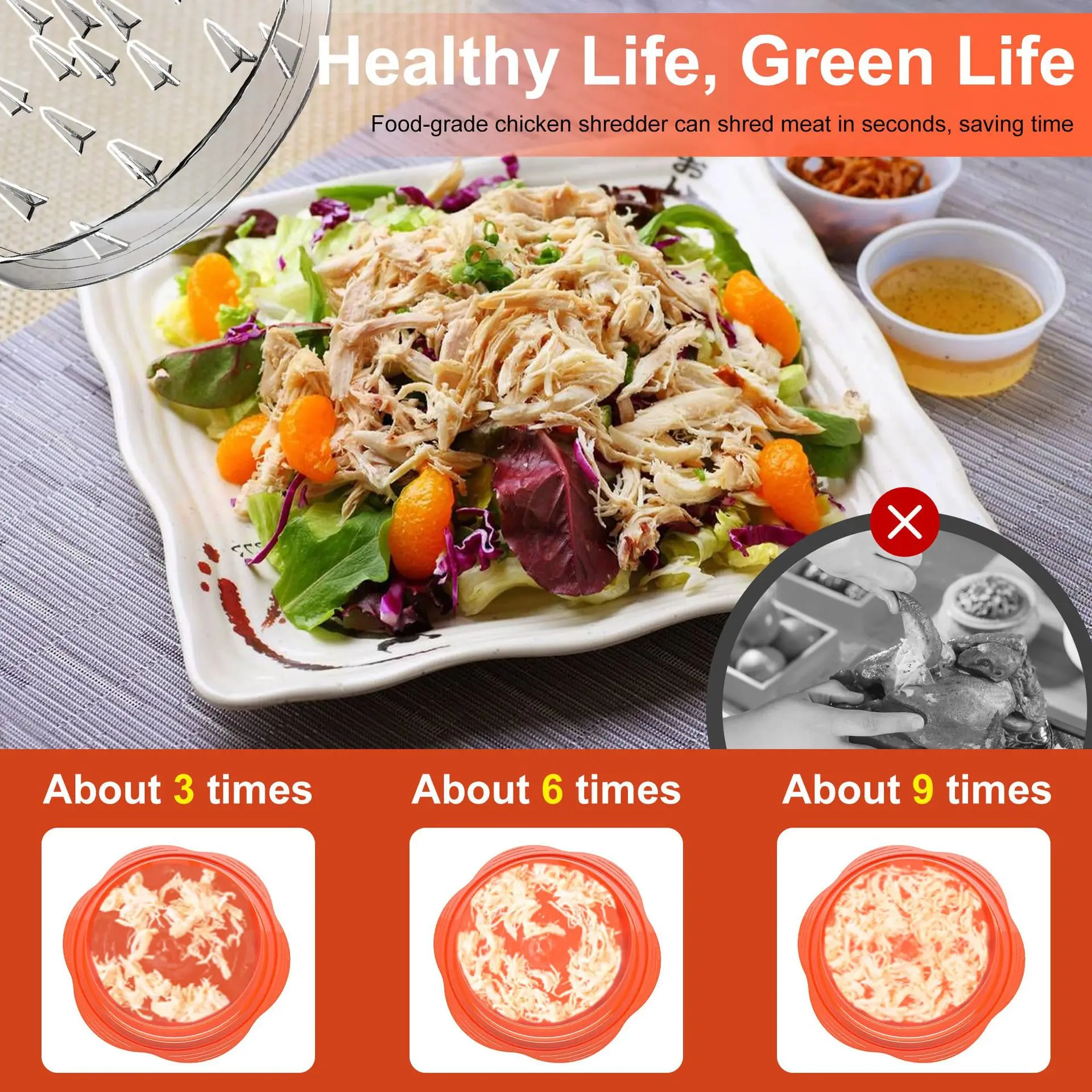 2024 Orange Chicken Shredder Large Chicken Breast Shredder Tool Twist with Brush&Fork, Visible Meat Shredder Machine for Kitchen