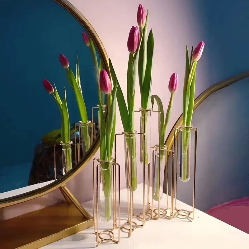 Modern test tube flower vase with wooden frame
