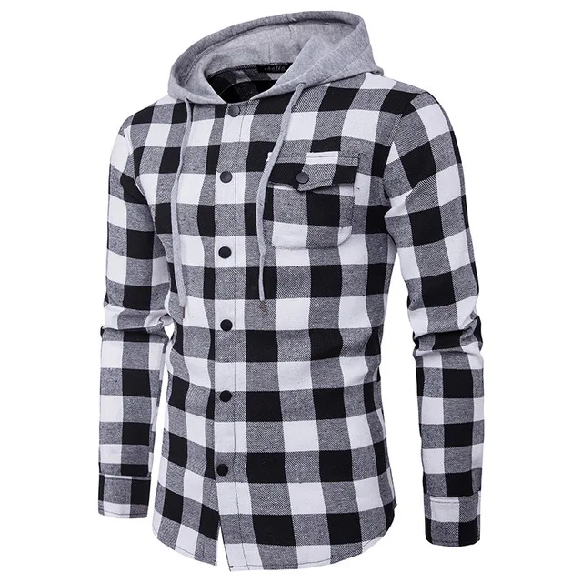 OEM Fashion100% Cotton Shirt Long Sleeve Elegant Wholesale for Men Check Shirts Snap Button Red and Black Hooded Shirt