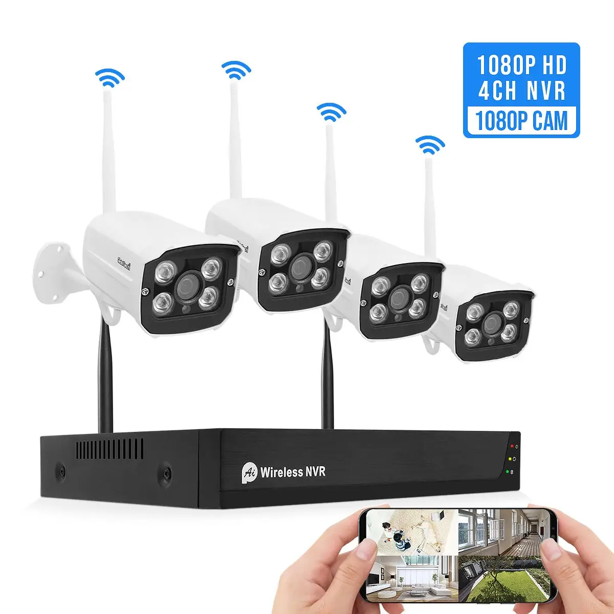 
4CH CCTV Camera System 1080P WiFi Nvr Kit Camera Wireless WiFi Ip Camera Nvr Kit 
