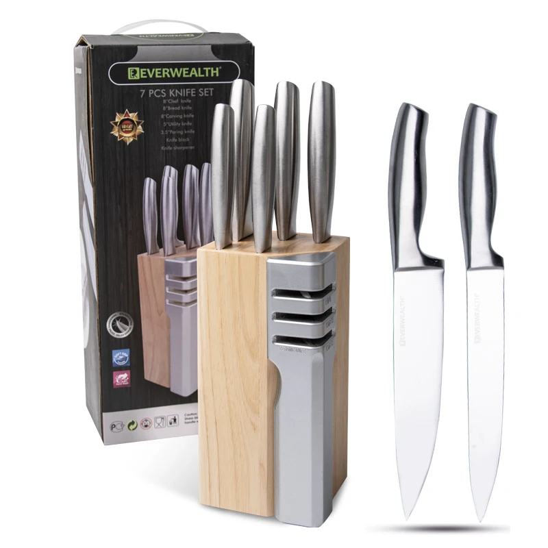 Hot Sale Everrich Knife Set Everwealth 6pcs Knife Set Kitchen Knife Set With Wooden Block With Multifunctional Sharpener