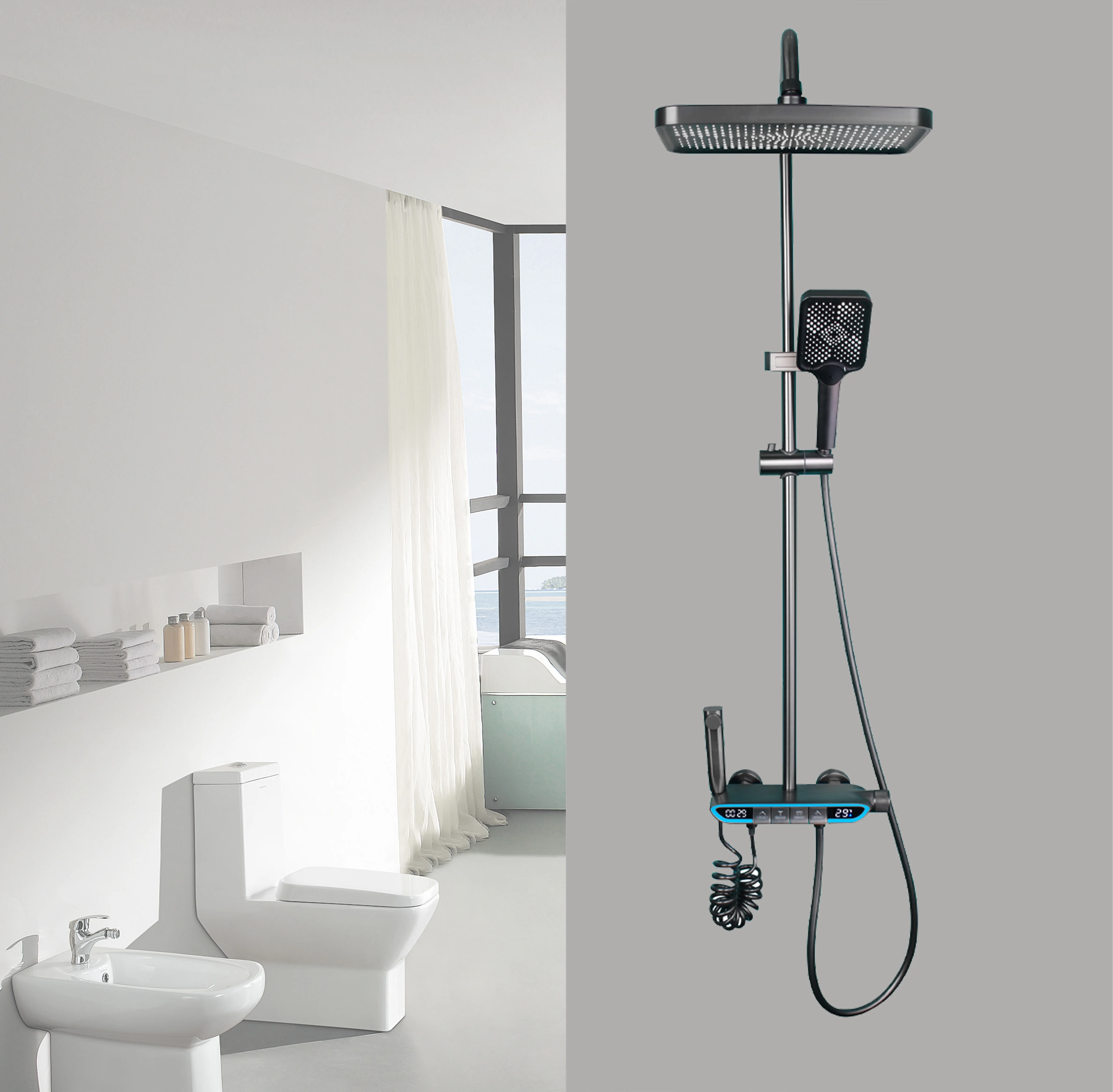 Piano Key Set Factory Direct Sales Luxury Shower Room Set  Bathroom Digital Display Screen  Piano Key Shower Set