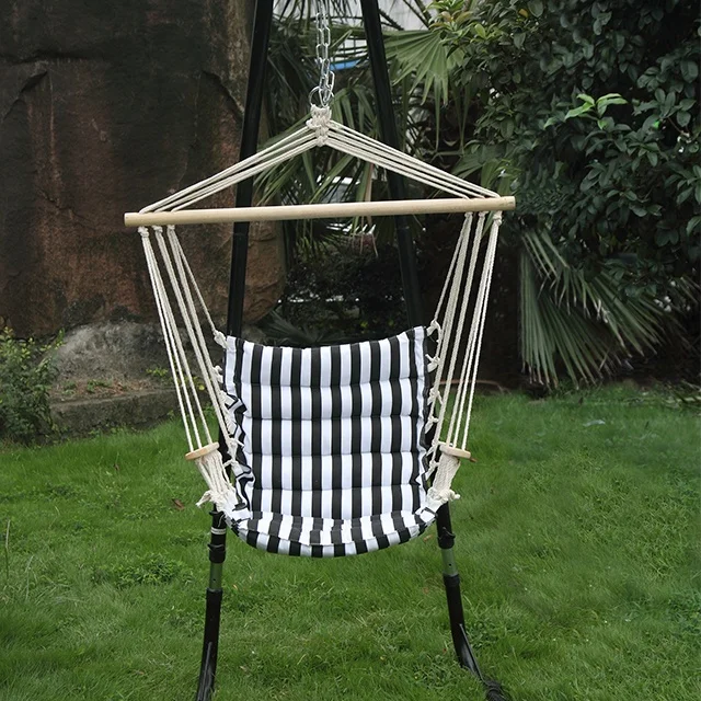 
Outdoor Indoor Patio Garden Hammock Polyester Cotton Wooden Hanging Swing Chair 