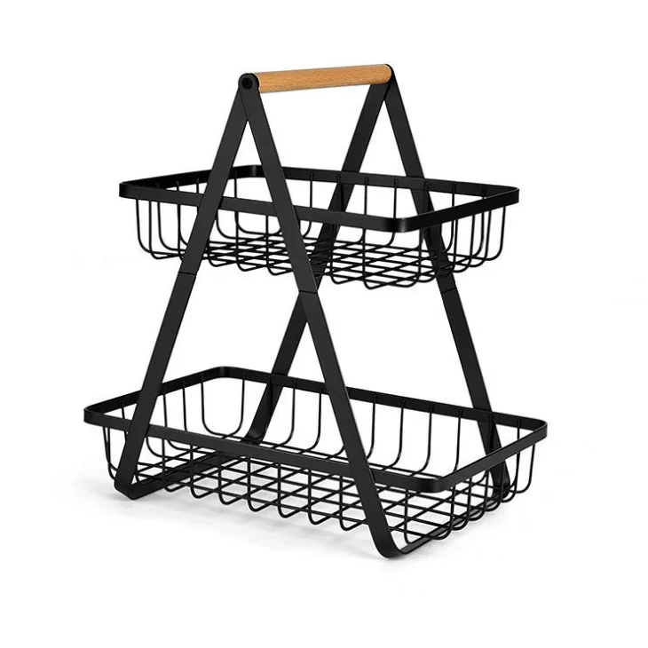 New Product 2-Layer Metal Wire Handle Basket Fruit Vegetable Basket Storage Basket