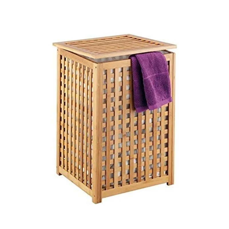 High Quality Easy To Install Stable Large Capacity Bamboo Brown Laundry Basket With Foldable Lid