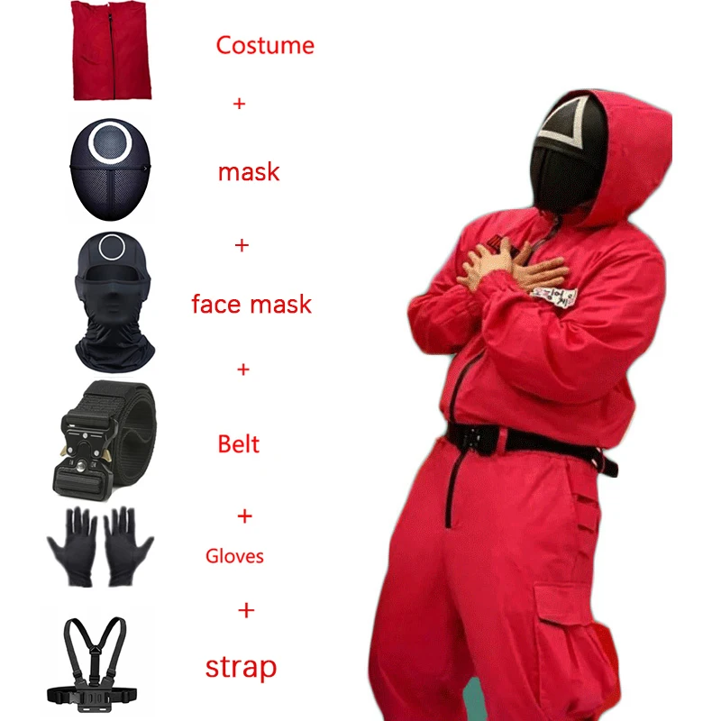 Squid Game Costume Mask New Cosplay Mask Halloween Squid Game Party Toy Korean TV Jumpsuit