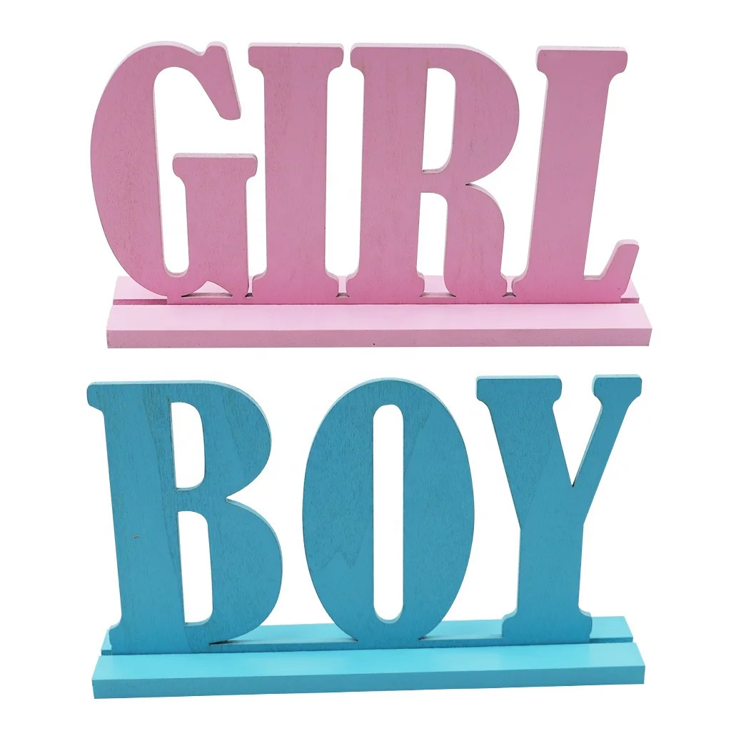 Hot Selling Wooden Crafts Wood Boy Girl Baby Gender Reveal for Baby Shower Sign Birthday Party Decoration