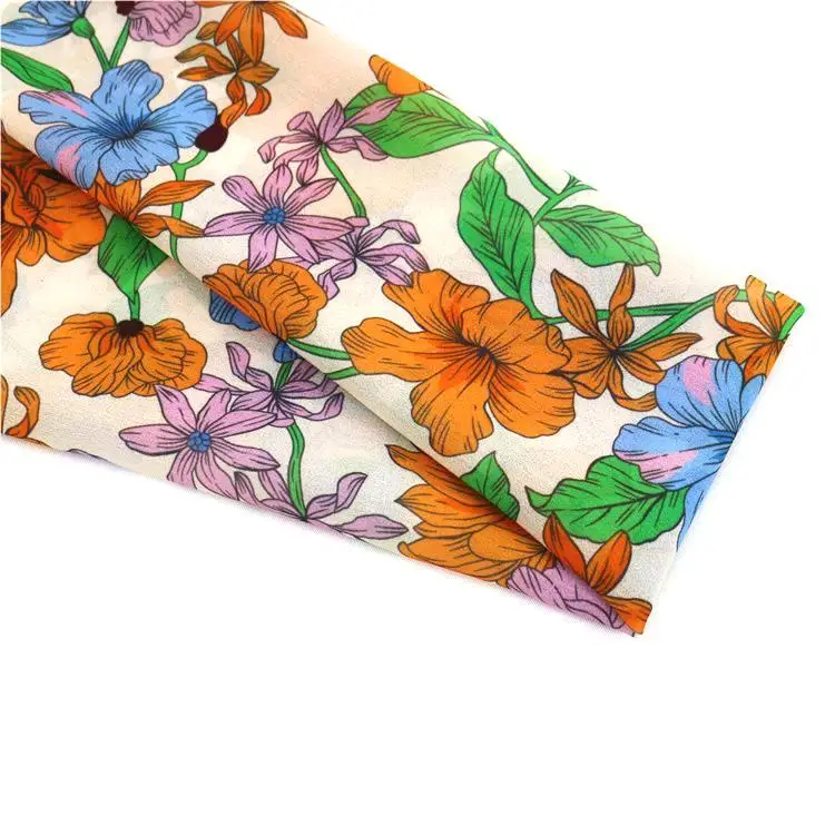 Lightweight Custom Garments Plain Flower Printed 100%Polyester Fabric Crepe Chiffon Georgette In Stock Printing Dyed Korea