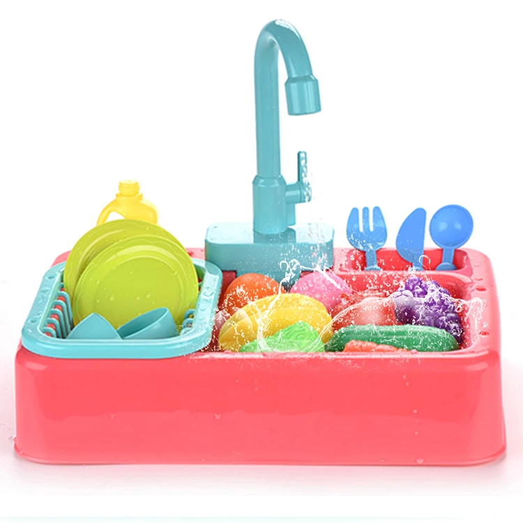 Children Plastic Electric Dishwasher Playset Pretend Play Washing Up Tableware Recirculating Water Kids Kitchen Sink Toy