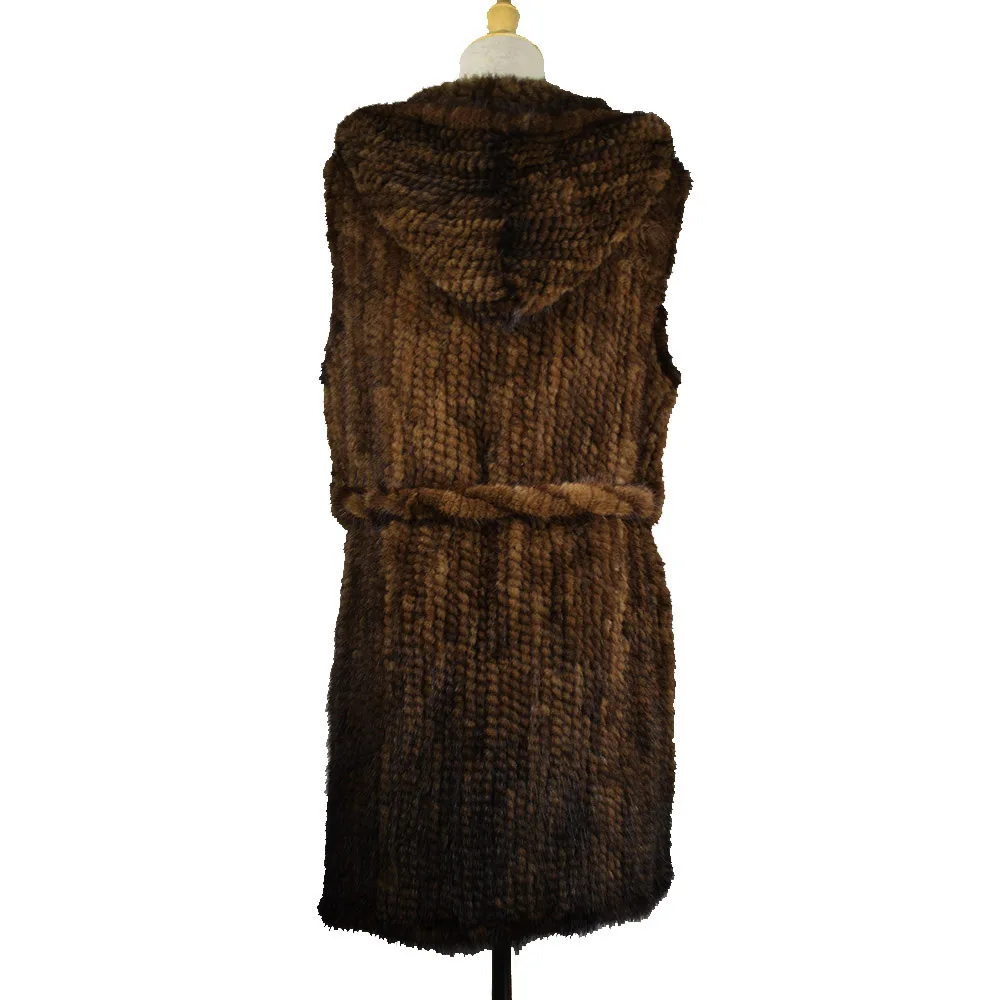 MWFur Hand Knitted Mink Fur Vest Women Coat Sleeveless Winter Gilet Mink Fur Vest For  Lady