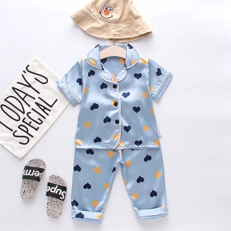 Pajamas wholesale summer boys and girls wear breathable quick-drying comfortable short-sleeved shorts pajamas 2-piece set