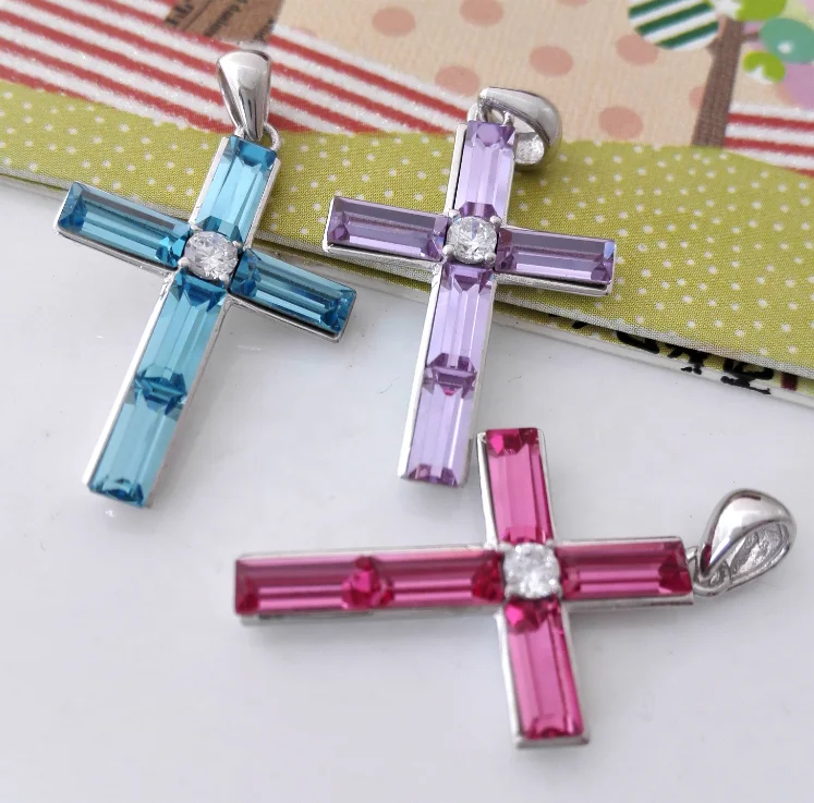Unique personality classic 925 sterling silver austrian crystal cross pendant friend girlfriends birthday