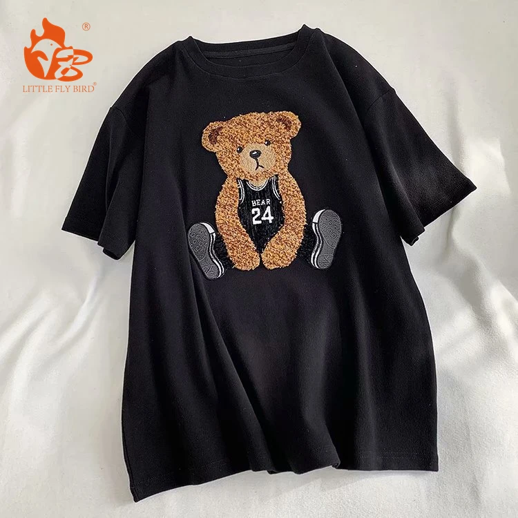 Little Fly Bird Wholesale Hip Hop Street 100% Cotton t-shirts towel embroidery cotton leisure oversize tees