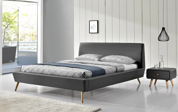 Willsoon Scandinavia-Style Modern Bed Frame European Double-Sized PU Faux Leather Wooden Bed Frame for Home Furniture
