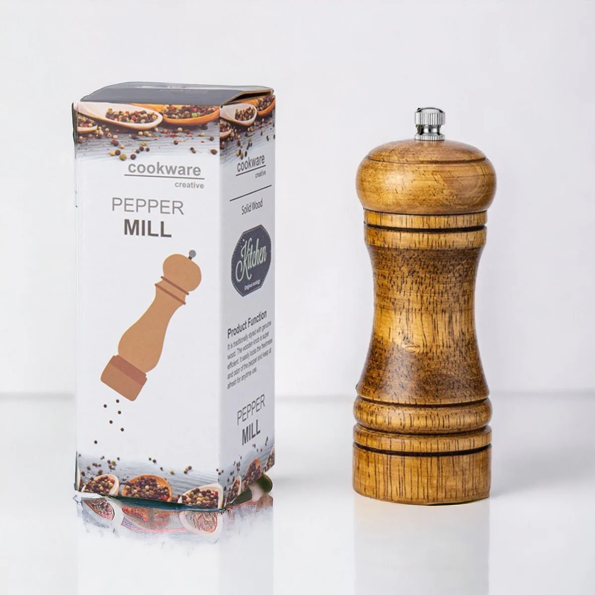 2024 Hot Sale Kitchen Tools 100% Nature Organic Wooden Spice Pepper Mill Custom Logo Manual Wood Salt and Pepper Grinder Set