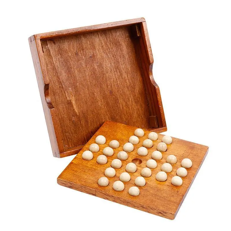 Brain Teaser solitaire Toy Vintage Style 33 Wood Marbles Bead Wooden Solitaire Board Chess Game