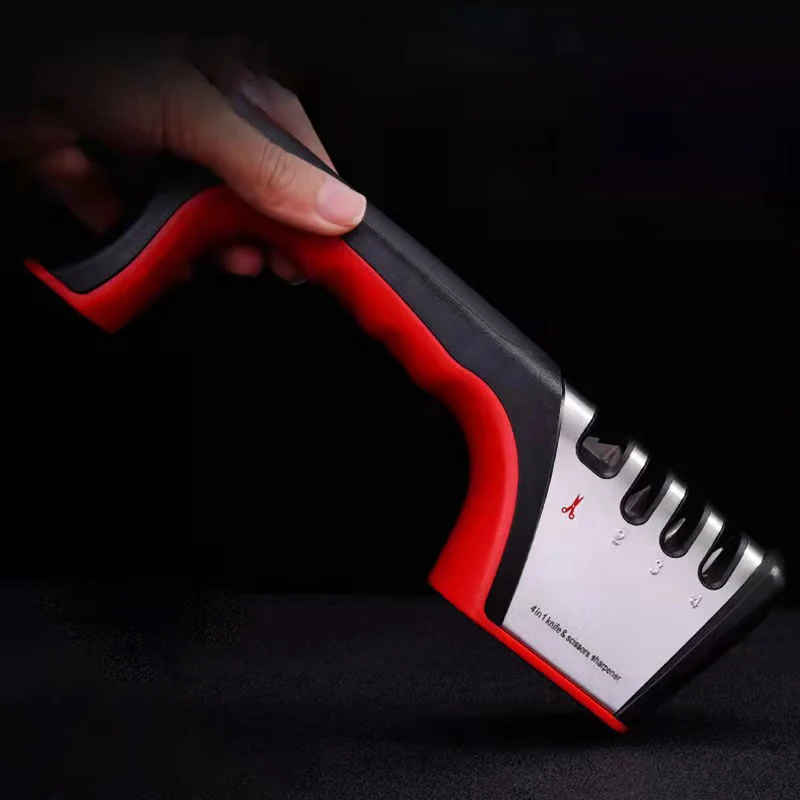 Professional Mini Manual Stainless Steel 4 Stage Kitchen Handheld Knife Sharpener
