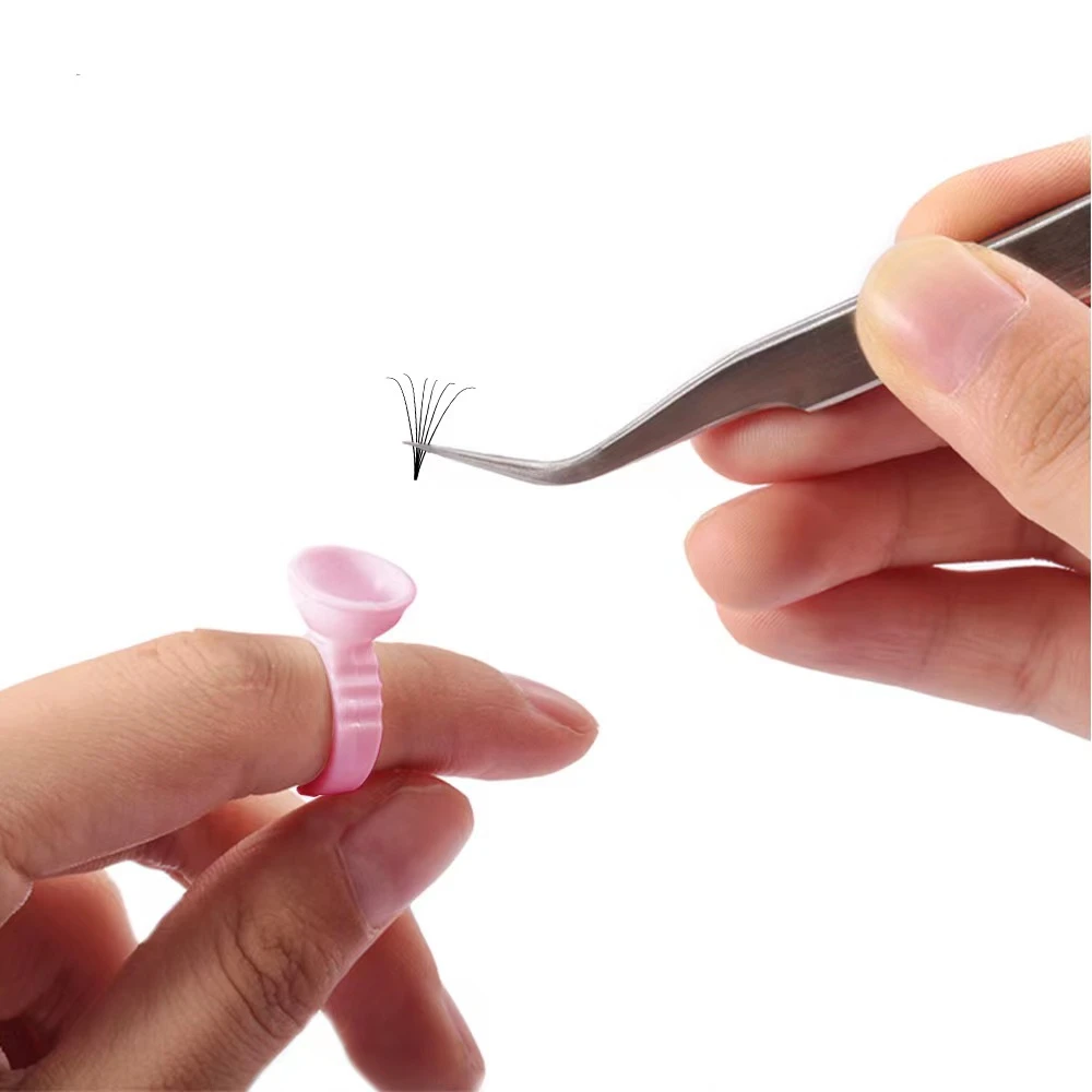 Factory Price one second flowering glue holder pink plastic glue rings for eyelash extensions