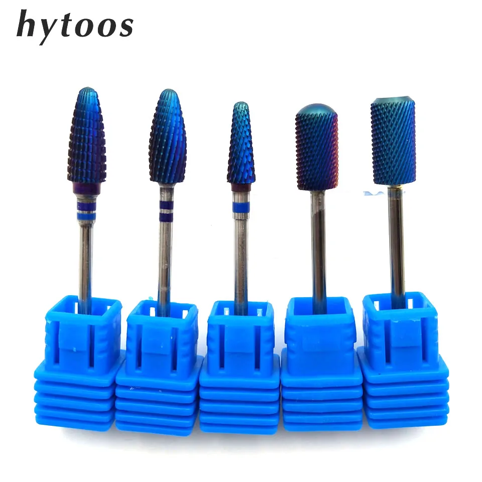 HYTOOS Blue Carbide Nail Drill Bit Black Rainbow Rotary Nail Bits Milling Cutter for Manicure Nails Accessories Remove Gel