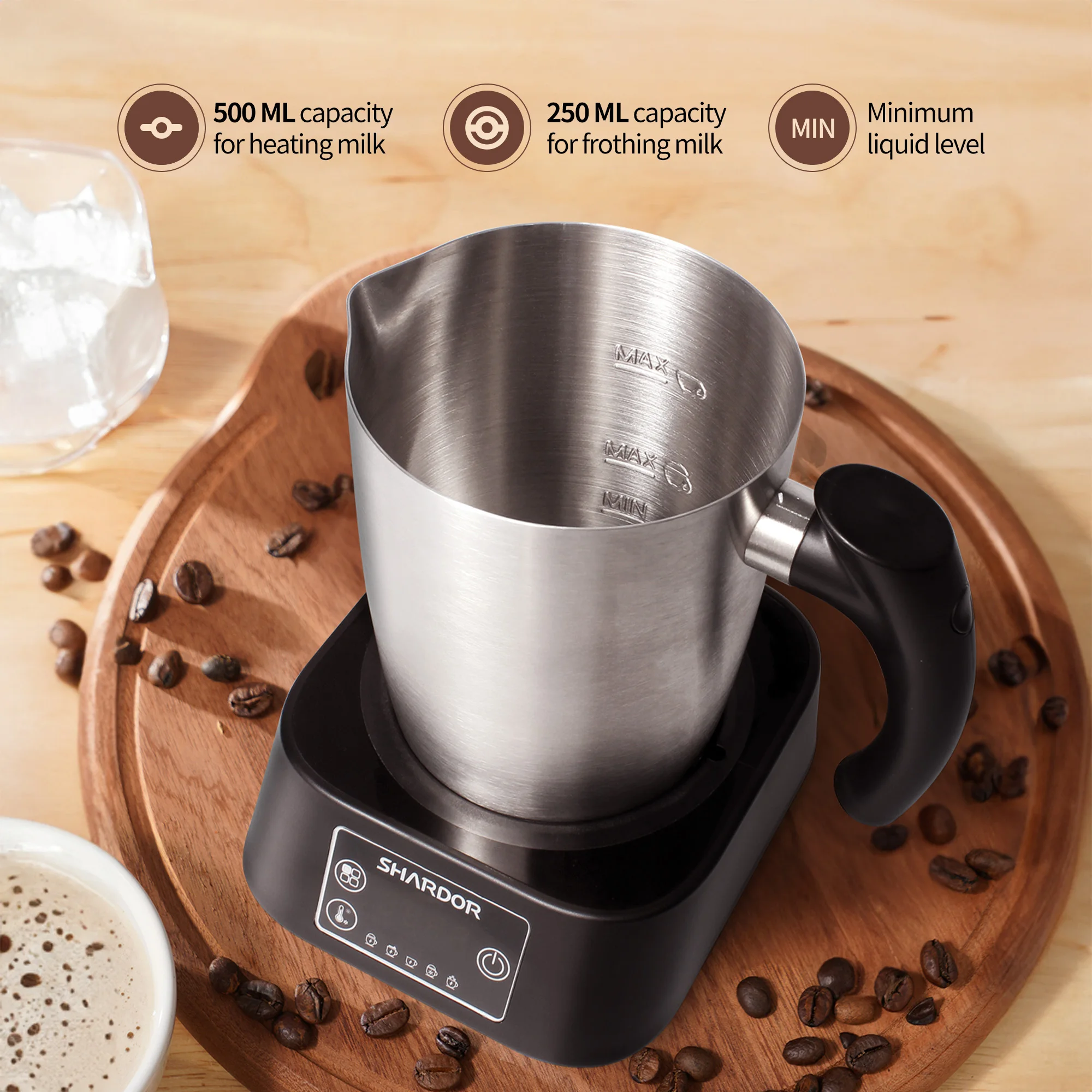 17oz Electric Milk Steamer Stainless Steel Cold Hot Milk Touch Screen 5 in 1 Cappuccino Multifunction Milk Steamer