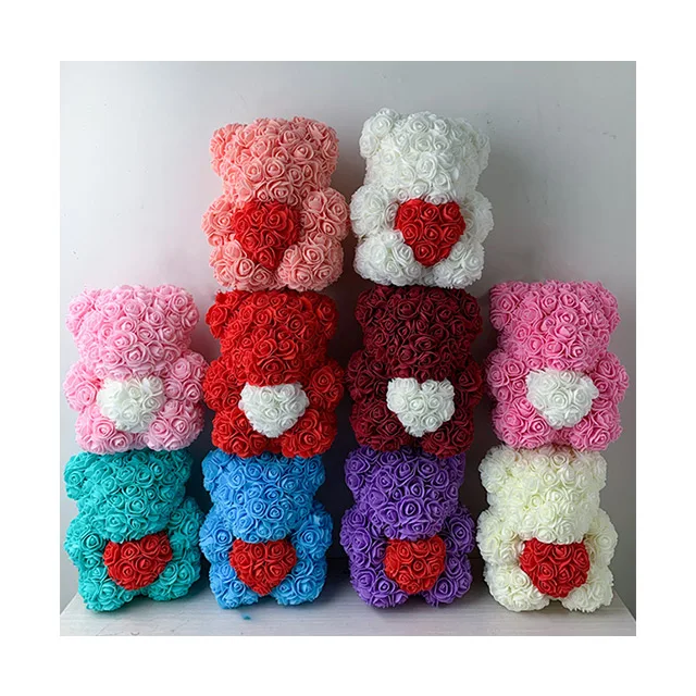 Ammy  rose teddy bear Silk flower 25cm modern novel design silk flowers for wedding gift box teddy bear slippers for women girls